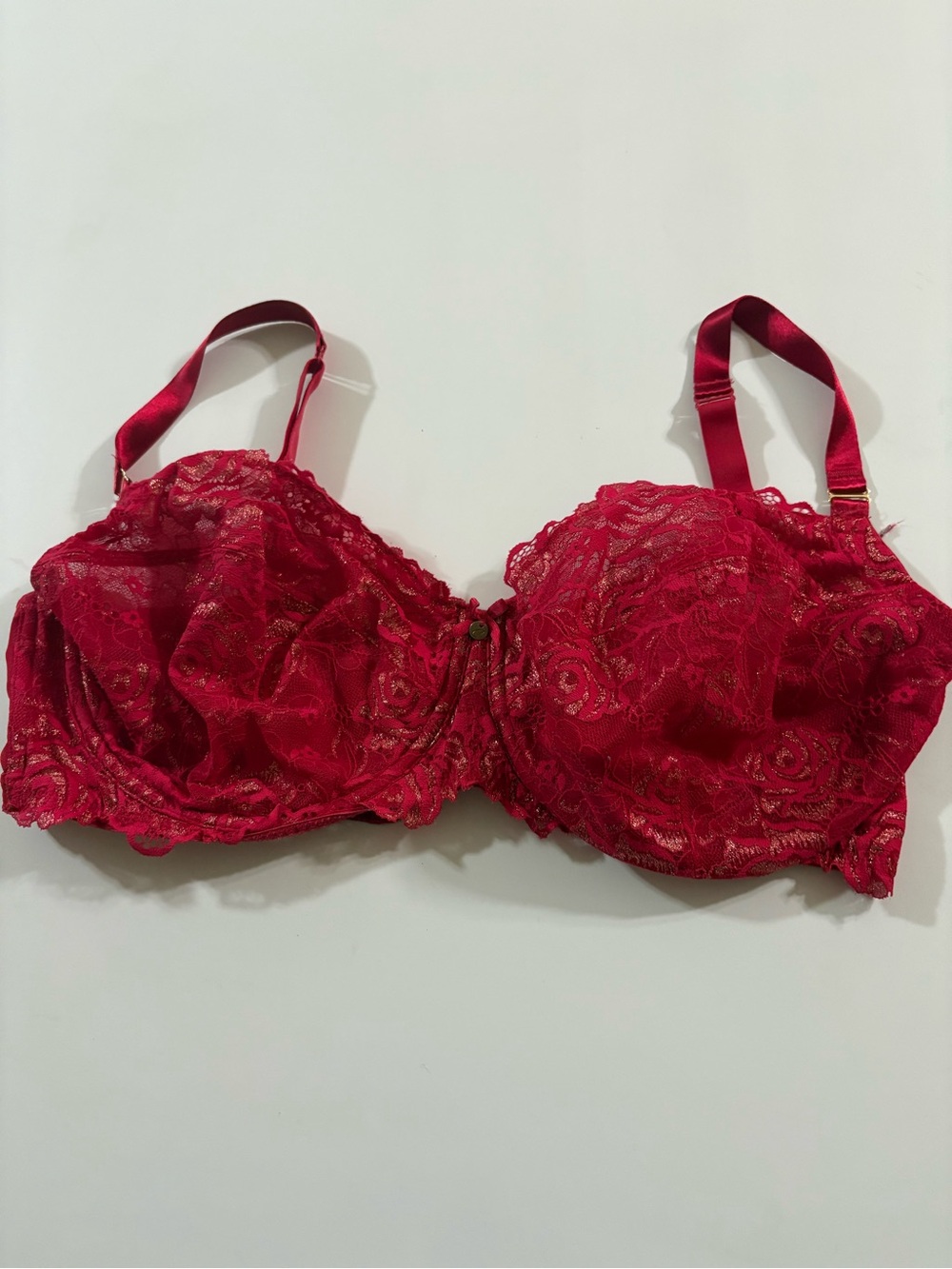 Cacique Red Lace size 44DDD Underwire Bra with Floral Detail
